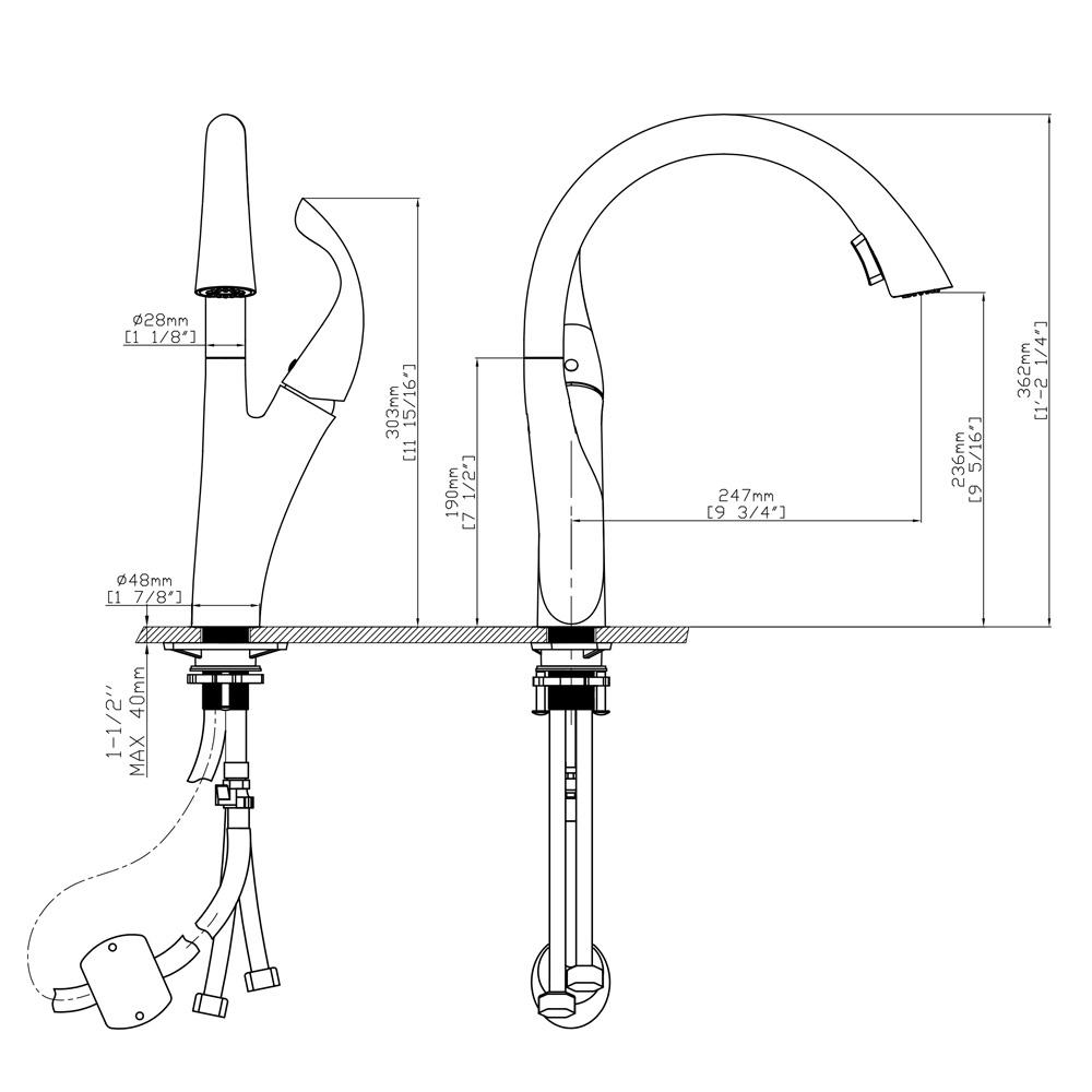 Vòi Rửa Chén Nóng Lạnh Ecalite EF-K624B - Đồng Thau Sơn Đen - Có Dây Rút - Điều Chỉnh Tia Nước - Hàng Chính Hãng