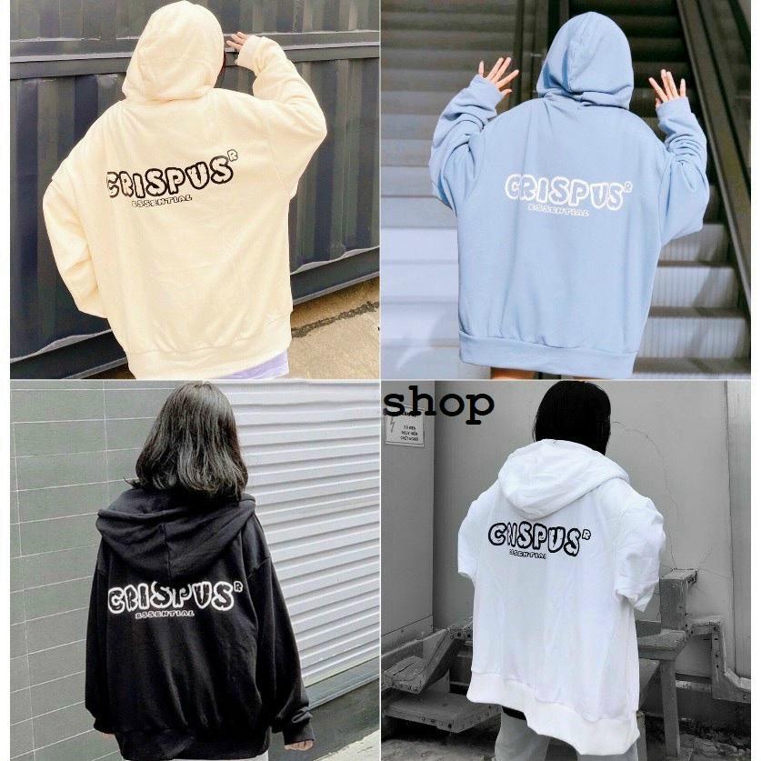 Hình ảnh Áo khoác nữ in hình CRISPUS chất nỉ khoá kéo cotton trần bông 2 lớp form hoodie siêu rộng Unisex nam nữ