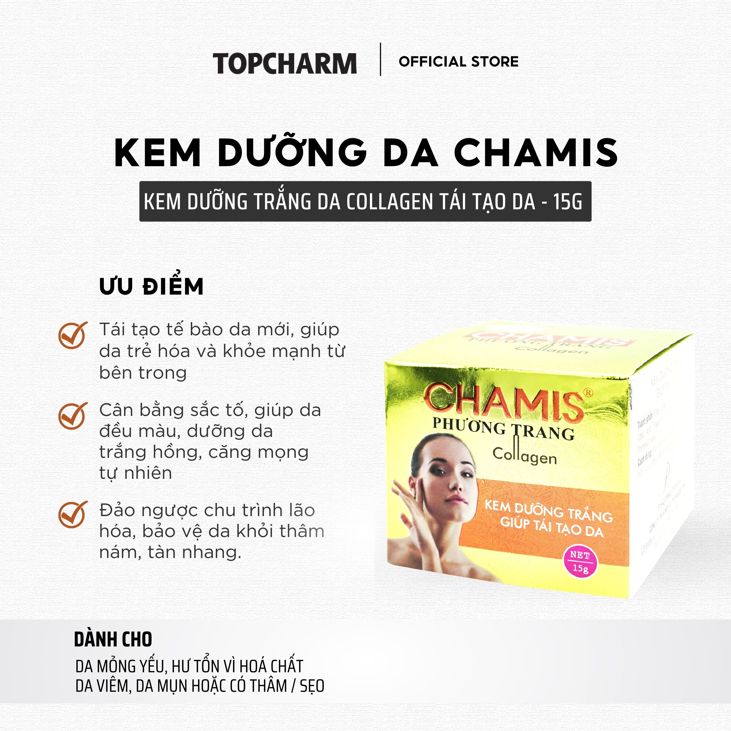 Kem dưỡng trắng, tăng sinh collagen tái tạo làn da săn chắc, sáng mịn Chamis