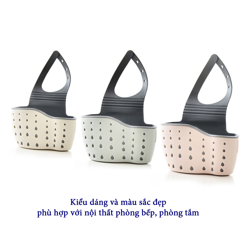 Giỏ đựng đồ rửa chén bát đa năng NASI bằng nhựa dẻo 2 lớp dày bền chắc có quai treo để ở bồn rửa chén hoặc treo móc trên tường