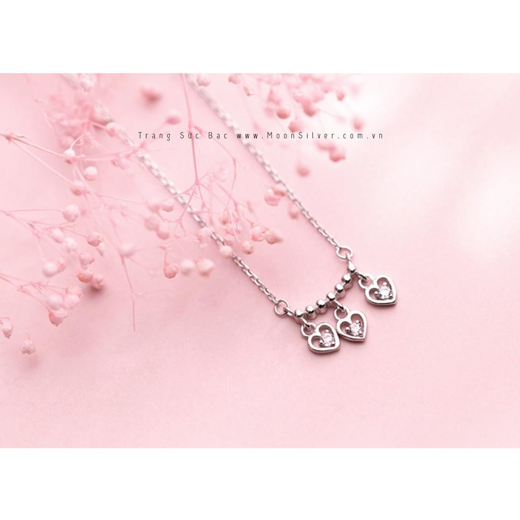 Dây chuyền bạc moonsilver, vòng cổ bạc tình yêu hình 3 trái tim nhỏ, bạc ý s925