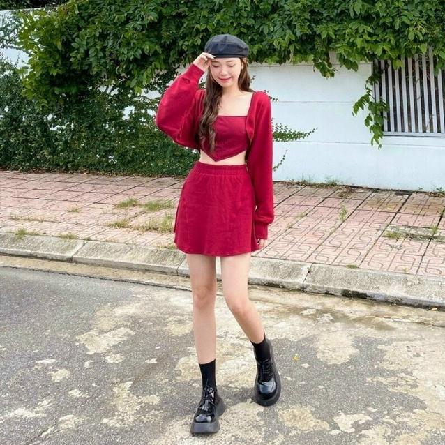 Sét Bộ 3 Món Chân Váy Có Lót Trong Phối Áo Có Mút Ngực Thời Trang Nữ Thiết Kế Phù Hợp Mọi Phong Cách