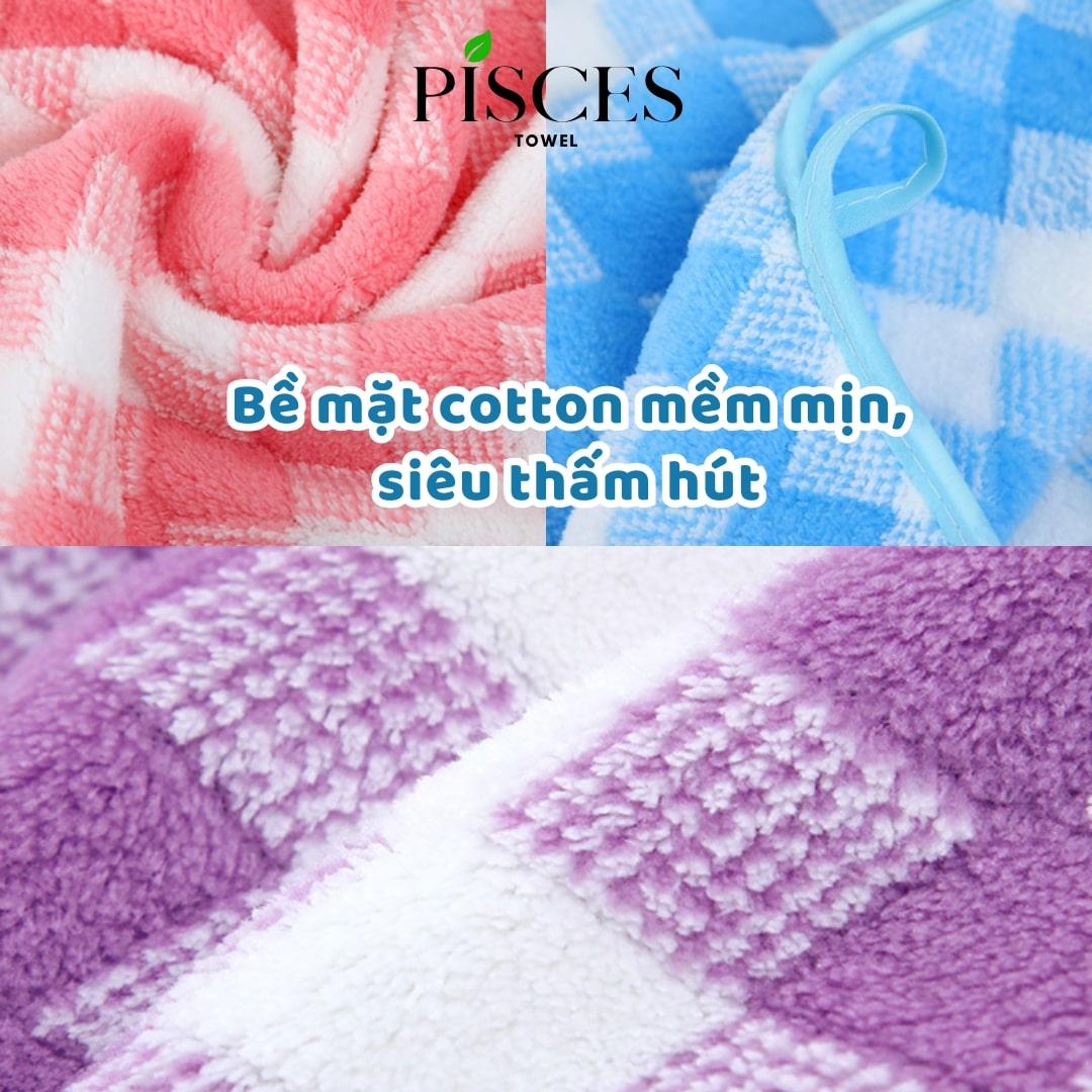 Khăn Mặt PISCES TOWEL 35x75cm Caro Cotton Mềm Mại, Khăn Spa Yoga Gym Thể Thao Thấm Hút Mồ Hôi - Xanh ngọc, Xanh ngọc