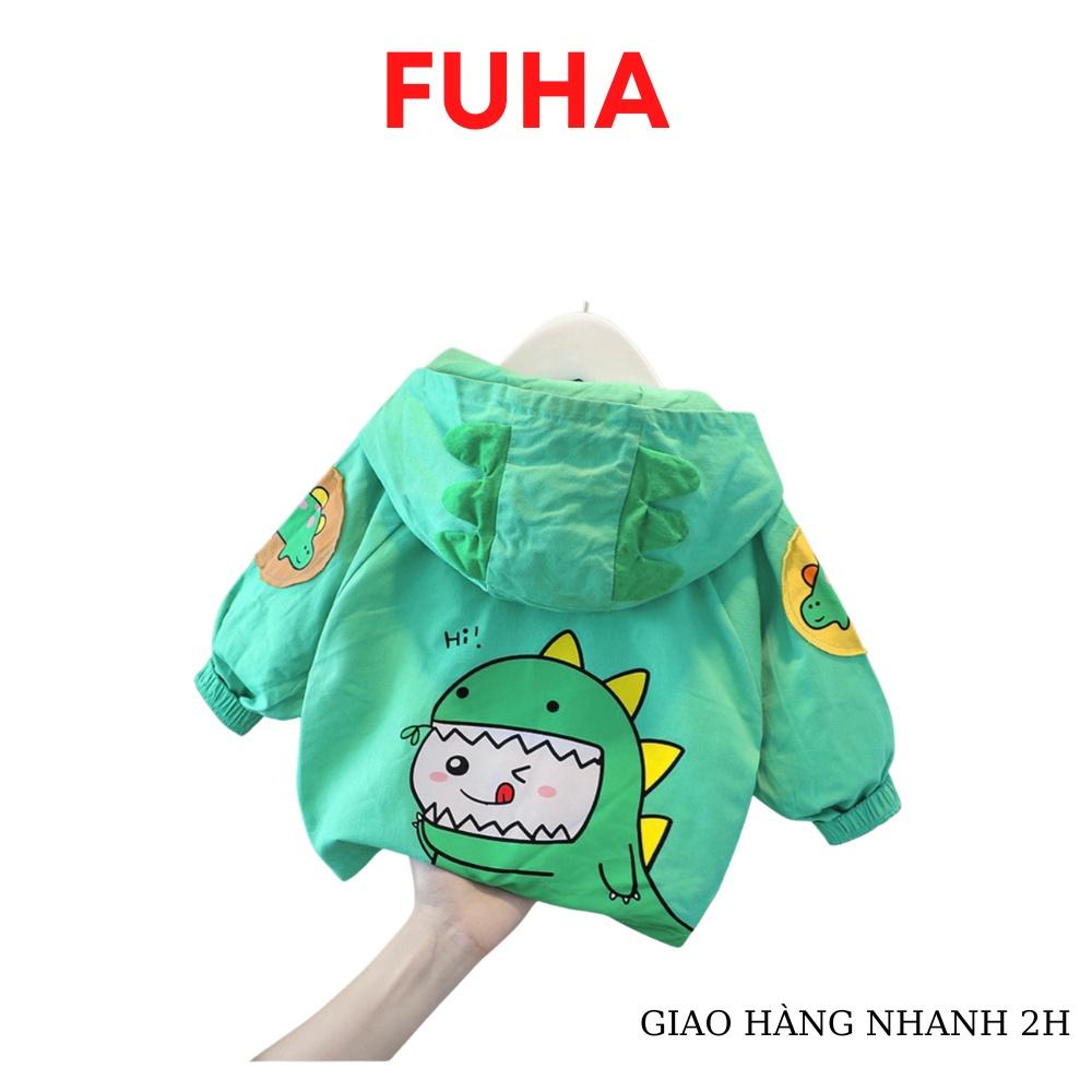 Áo khoác gió cho bé trai và bé gái FUHA, áo phao hình khủng long giữ ấm bé 10kg đến 30kg
