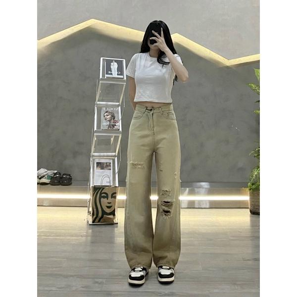 Baggy jeans ông rộng jeans loang có thêu chữ siêu đẹp