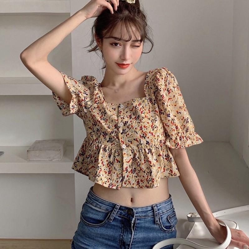 Áo Kiểu Cổ Vuông In Họa Tiết Hoa Xinh Xắn Cho Nữ