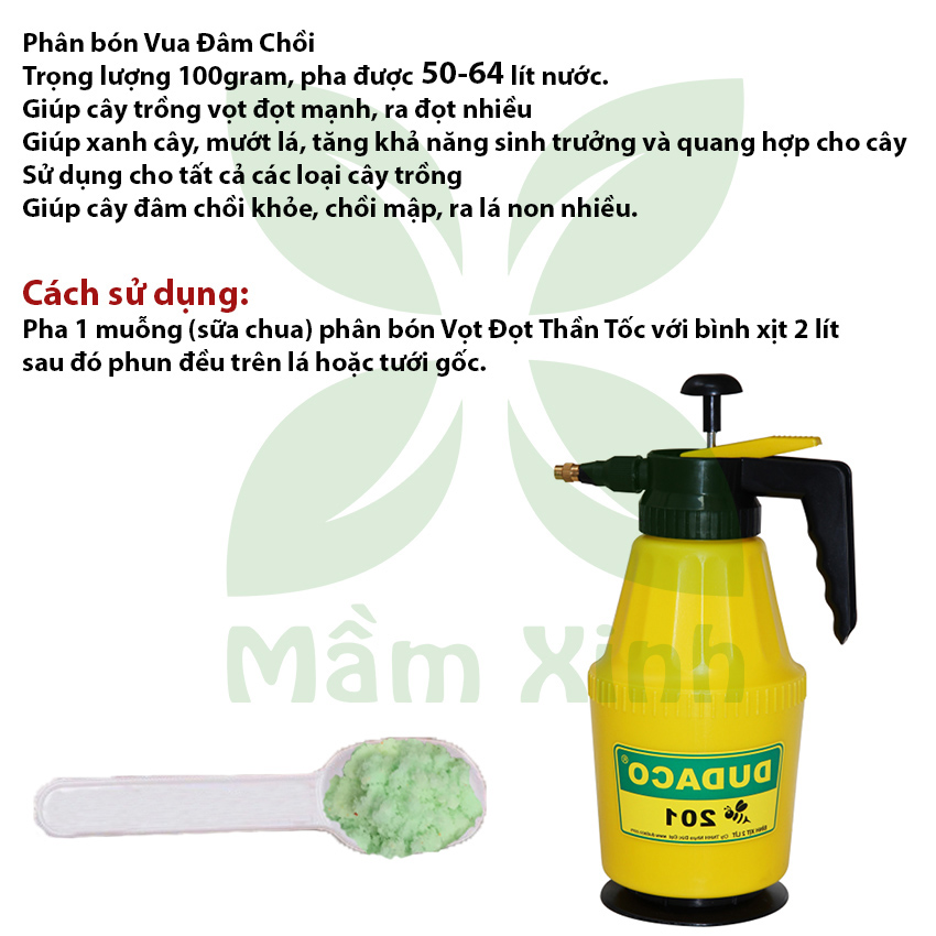 Phân bón Vua Đâm Chồi, giúp cây bật chồi mạnh, nảy chồi ra lá mạnh mẽ, chống nghẽn đầu lân, phân bón Vua Bật Chồi gói 100gr