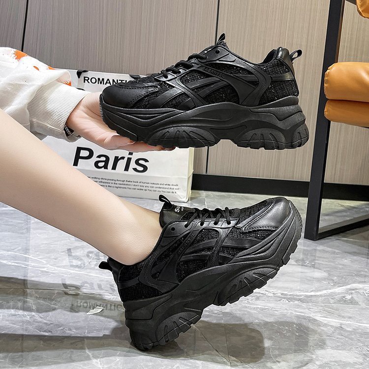 Giày Thể Thao Nữ MWC Đế Cao Thiết Kế Kiểu Dáng Buộc Dây Sneaker Trẻ Trung Năng Động Màu Đen Kem NUTT- 0615