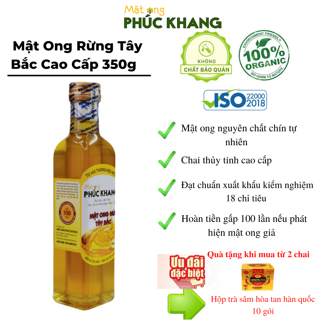 Mật ong nguyên chất hoa rừng tây bắc Phúc Khang -- Hàng Chính Hãng - Mật ong sạch đạt chuẩn xuất khẩu , không kháng sinh , không thuốc BVTV
