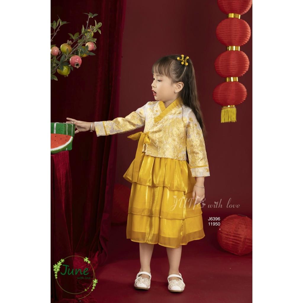 Đầm công chúa hanbok hoa cho bé gái màu vàng diện tết đẹp size 12-35kg hàng Thiết kế