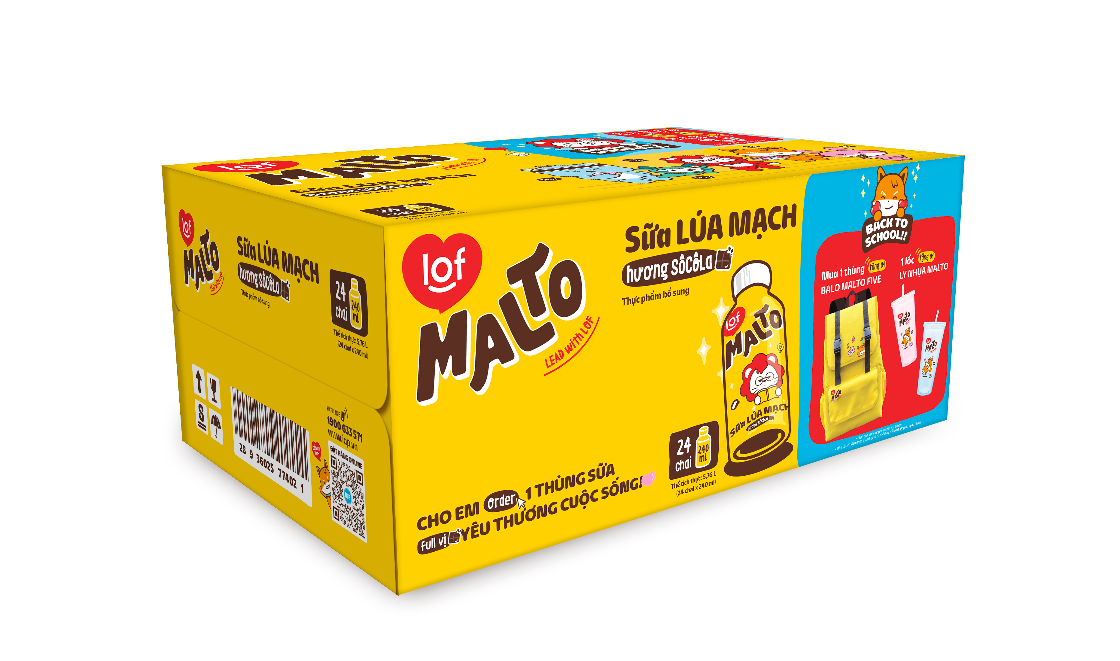 Lof Malto sữa lúa mạch hương Socola chai 240mlx24