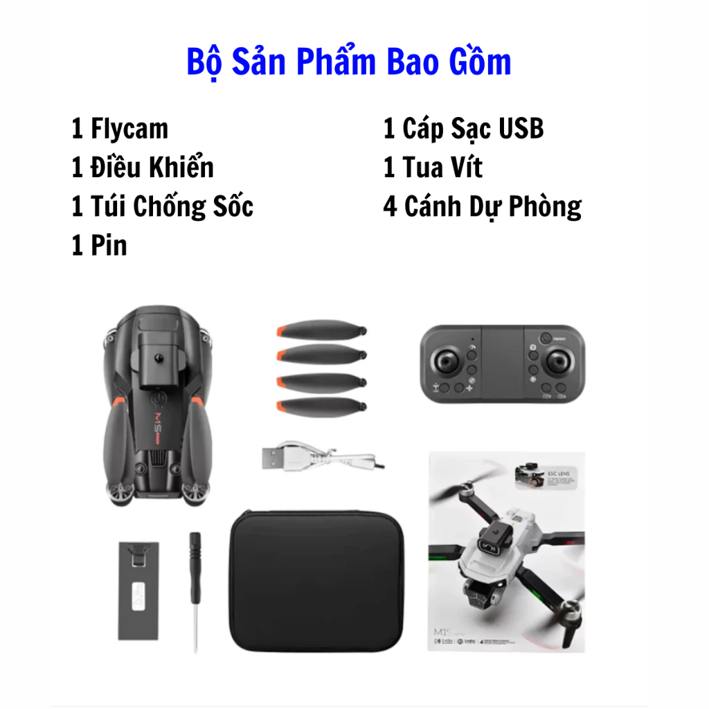 Flycam Mini Giá Rẻ Drone Camera 4K M1S có cảm biến tránh va chạm, truyền hình ảnh trực tiếp về điện thoại - Hàng Chính hãng Asport