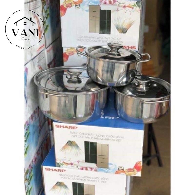 Bộ 3 nồi inox Shark - 3 Nồi từ cao cấp đáy chống gỉ sét dùng cho mọi loại bếp