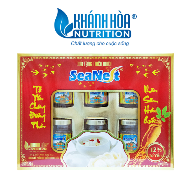 Hộp Quà Nước Yến Sào Chưng Nhân Sâm Hàn Quốc 12% - Khánh Hòa Nutrition - Hộp 6 Lọ x 70 ML