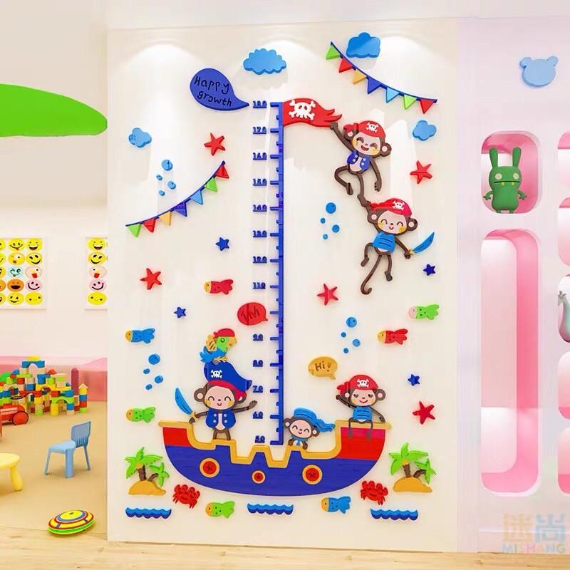 Tranh dán tường mica 3d đo chiều cao cho bé, thước đo chiều cao cho bé, decal dán tường trang trí phòng bé