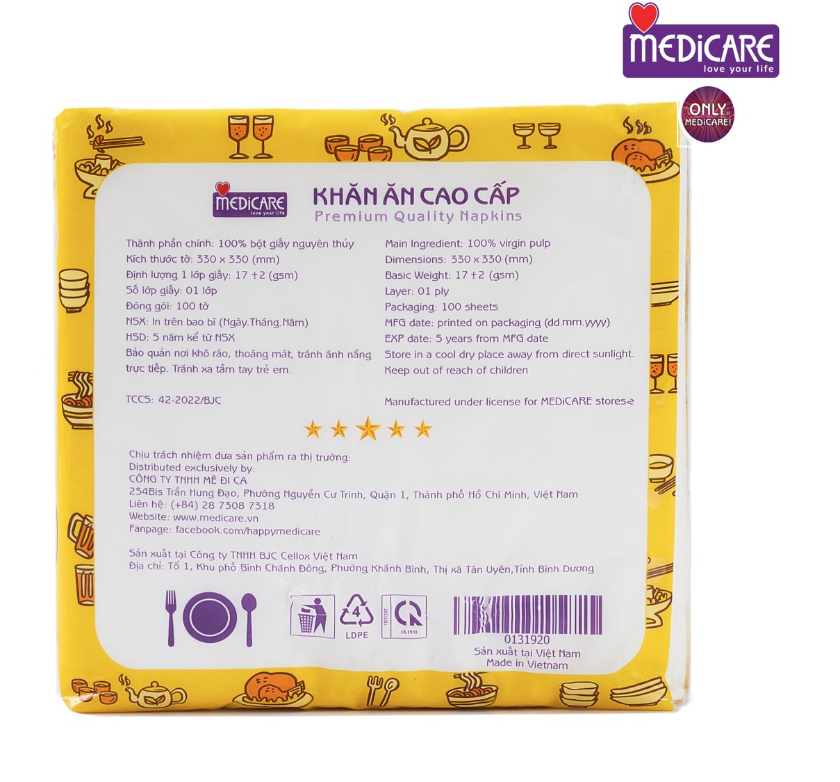 0131920 Khăn giấy ăn MEDiCARE 100 tờ