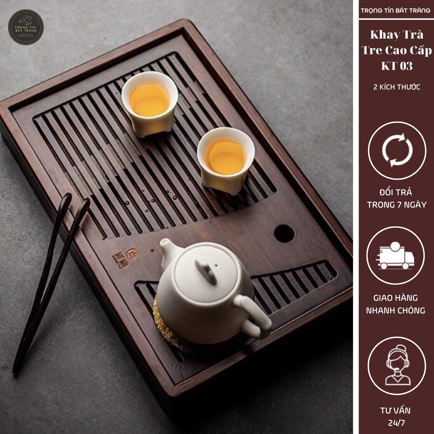 "KT 03 Khay Trà Tre Cao Cấp Chữ Nhật Nhỏ
