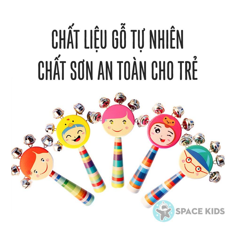 Đồ chơi gỗ Xúc xắc gỗ hình mặt cười có 5 chuông cho bé trên 3 tháng tuổi