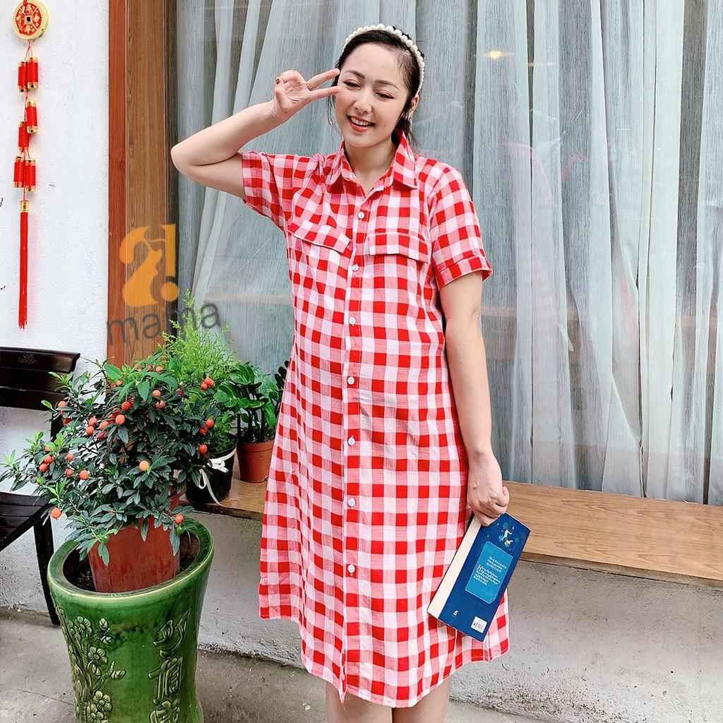 Váy bầu sơ mi kẻ cộc tay MÙA HÈ 2021 -