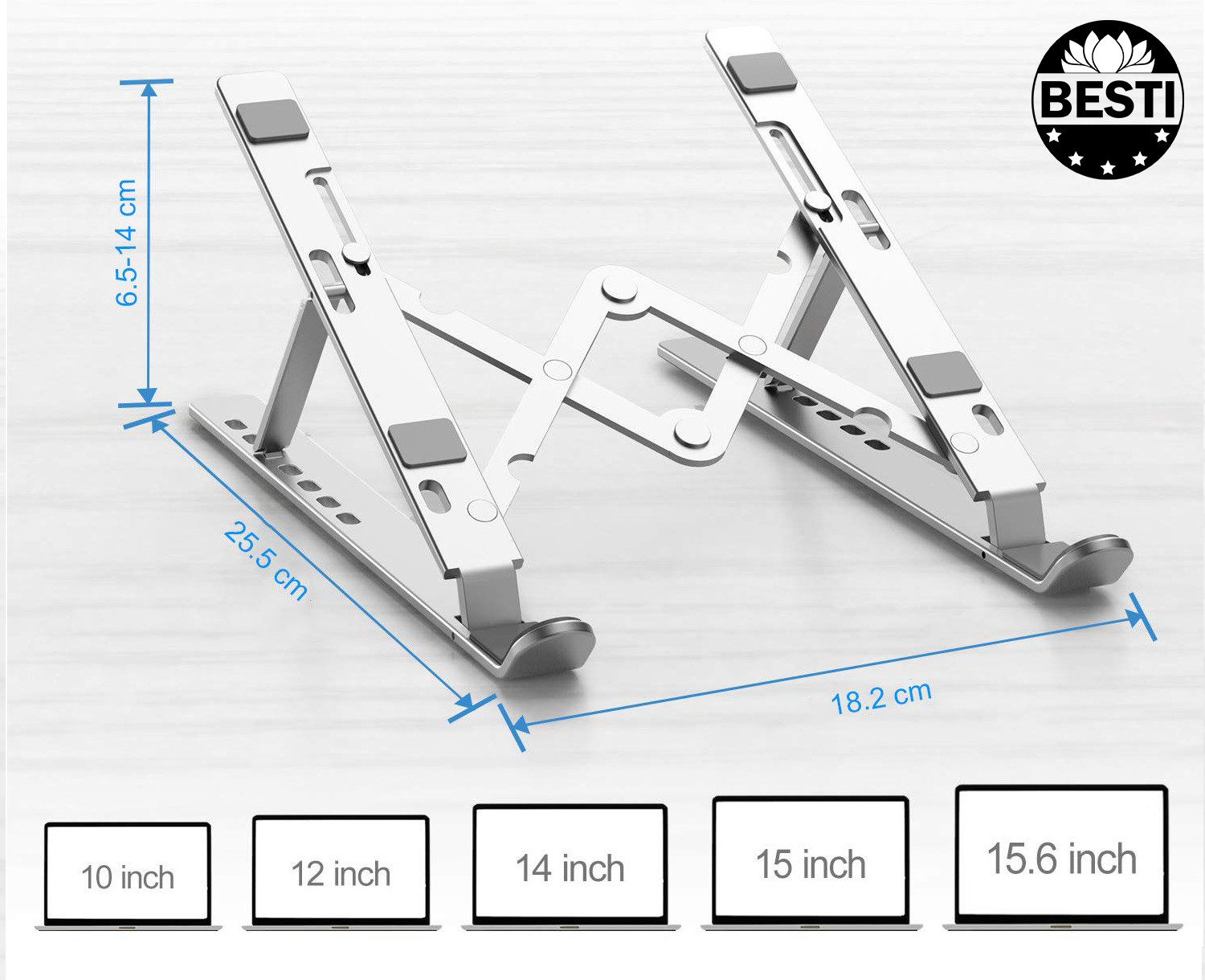 Hình ảnh Giá Đỡ Laptop Nhôm Có Thể Gấp Gọn, Giúp Tản Nhiệt Laptop, Macbook, Máy Tính Xách Tay, Có Thể Điều Chỉnh Nhiều Mức Độ, Chất Liệu Hợp Kim Nhôm Cao Cấp - Hàng Chính Hãng Besti