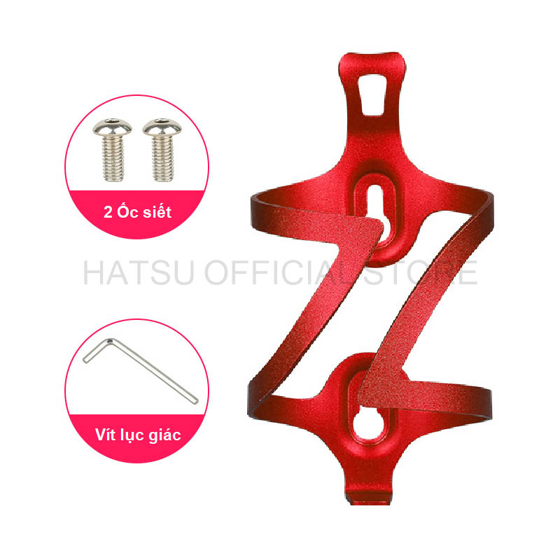 Giá Đỡ Bình Nước Xe Đạp Thể thao Cao Cấp Hatsu Bike Water Bottle Cage | Nhôm Nguyên Khối Siêu Nhẹ Tặng Bộ Ốc Vít Lắp Đặt | Phụ Kiện Xe Đạp