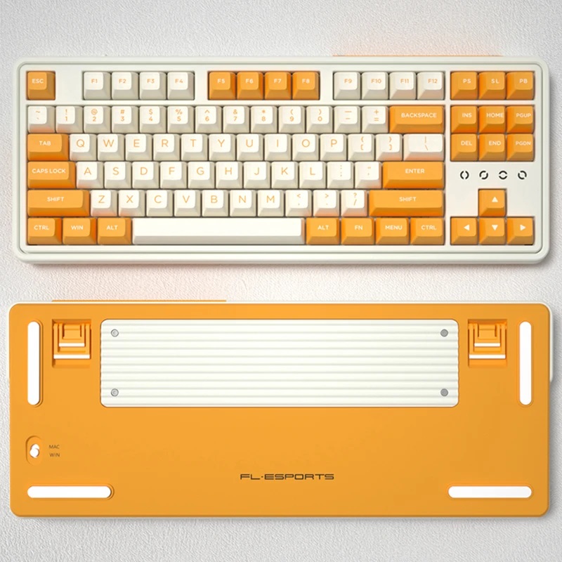 Bàn phím máy tính FL-Esports CMK87SAM Yellow &amp; White 3 Mode (USB Type-C, Bluetooth, 2.4Ghz)_Mới, hàng chính hãng