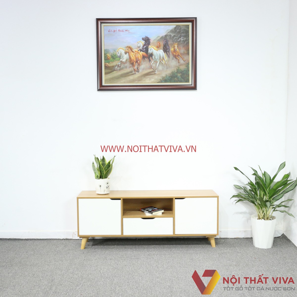 Kệ Tivi Gỗ MDF Phủ Melamine Màu Vàng Cánh Trắng Đẹp Giá Rẻ