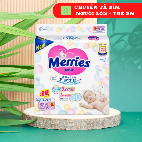 TÃ/ BỈM DÁN MERRIES CỘNG MIẾNG SIZE SƠ SINH NB90+6