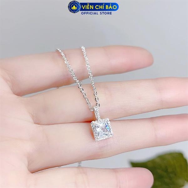 Dây chuyền bạc nữ đá vuông trắng, vòng cổ nữ bạc 925 thời trang phụ kiện trang sức nữ Viễn Chí Bảo M400169 + D400143x