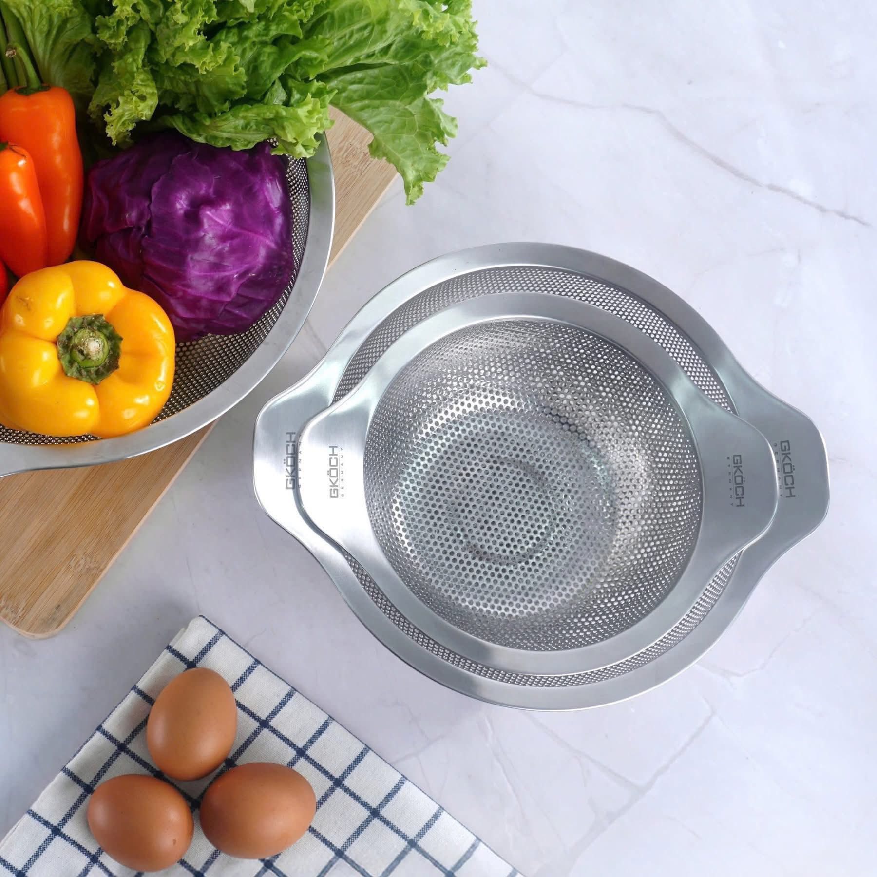 SET 3 RỔ INOX CÓ TAY CẦM GKÖCH MYDH0305 (kích thước 16cm, 20cm &amp; 24cm) hàng chính hãng