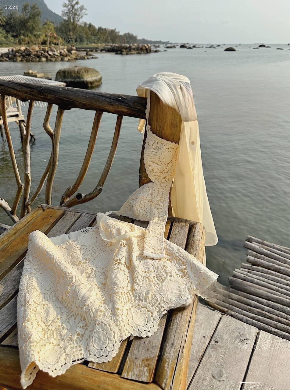 SET ÁO BIKINI BRA DÂY CROPTOP REN ĐI BIỂN + ÁO SƠ MI VOAN XUYÊN THẤU + CHÂN VÁY NGẮN CHỮ A ĐI TIỆC DẠO PHỐ ĐI CHƠI