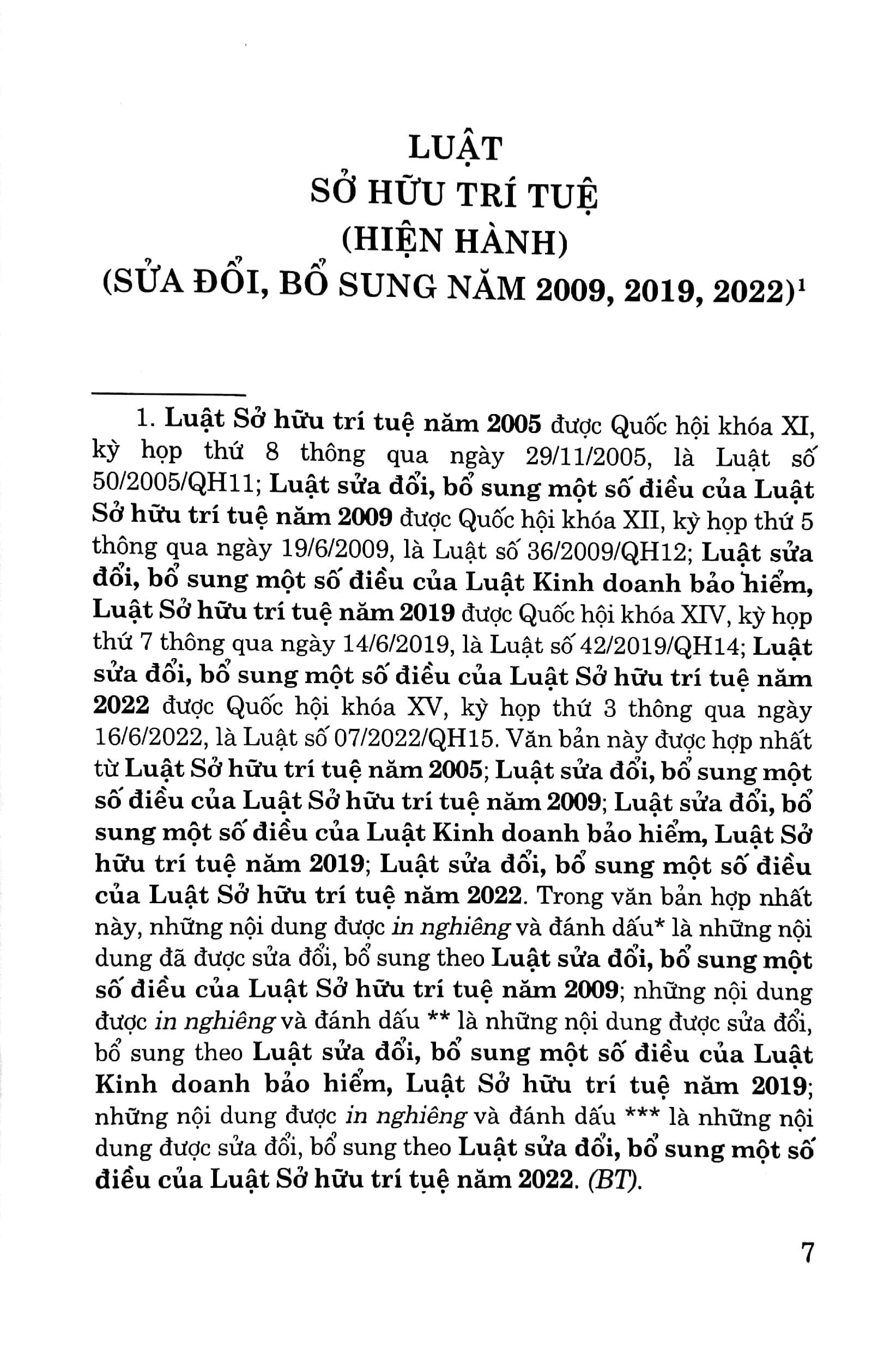 Luật Sở Hữu Trí Tuệ (Hiện Hành) (Sửa Đổi, Bổ Sung Năm 2009, 2022)