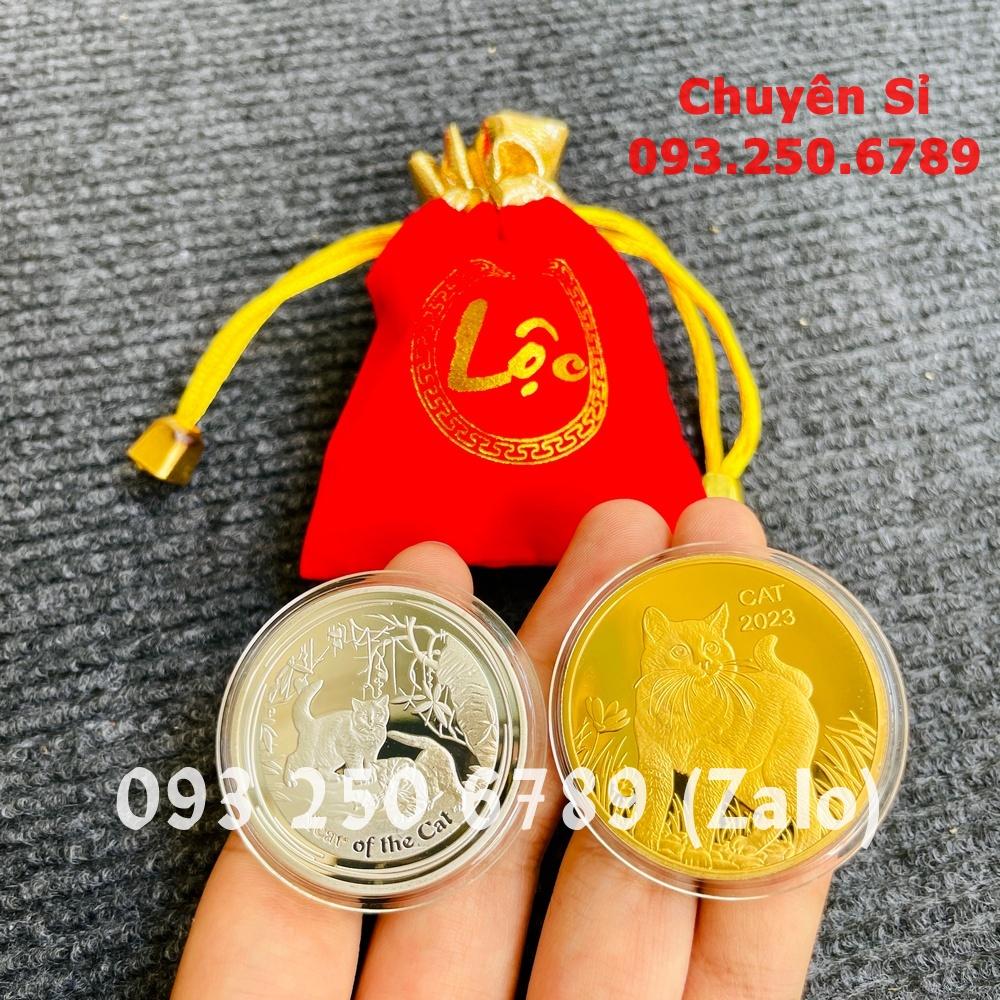 Bộ đôi đồng xu con Mèo Úc lì xì tết độc đáo - túi LỘC nhung đỏ tặng kèm - NELI - RƯỚC LỘC XUÂN