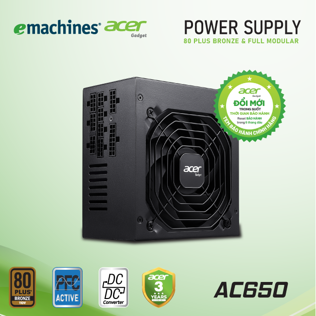 Nguồn Máy Tính Acer AC650 FR Bronze Full Modular – Hàng Chính Hãng