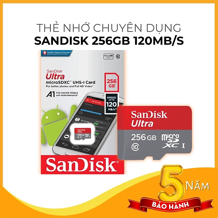 Thẻ Nhớ Microsd Sandisk Ultra 32G64G128Gb256Gb 100Mbs - Hàng Chính Hãng - 256Gb