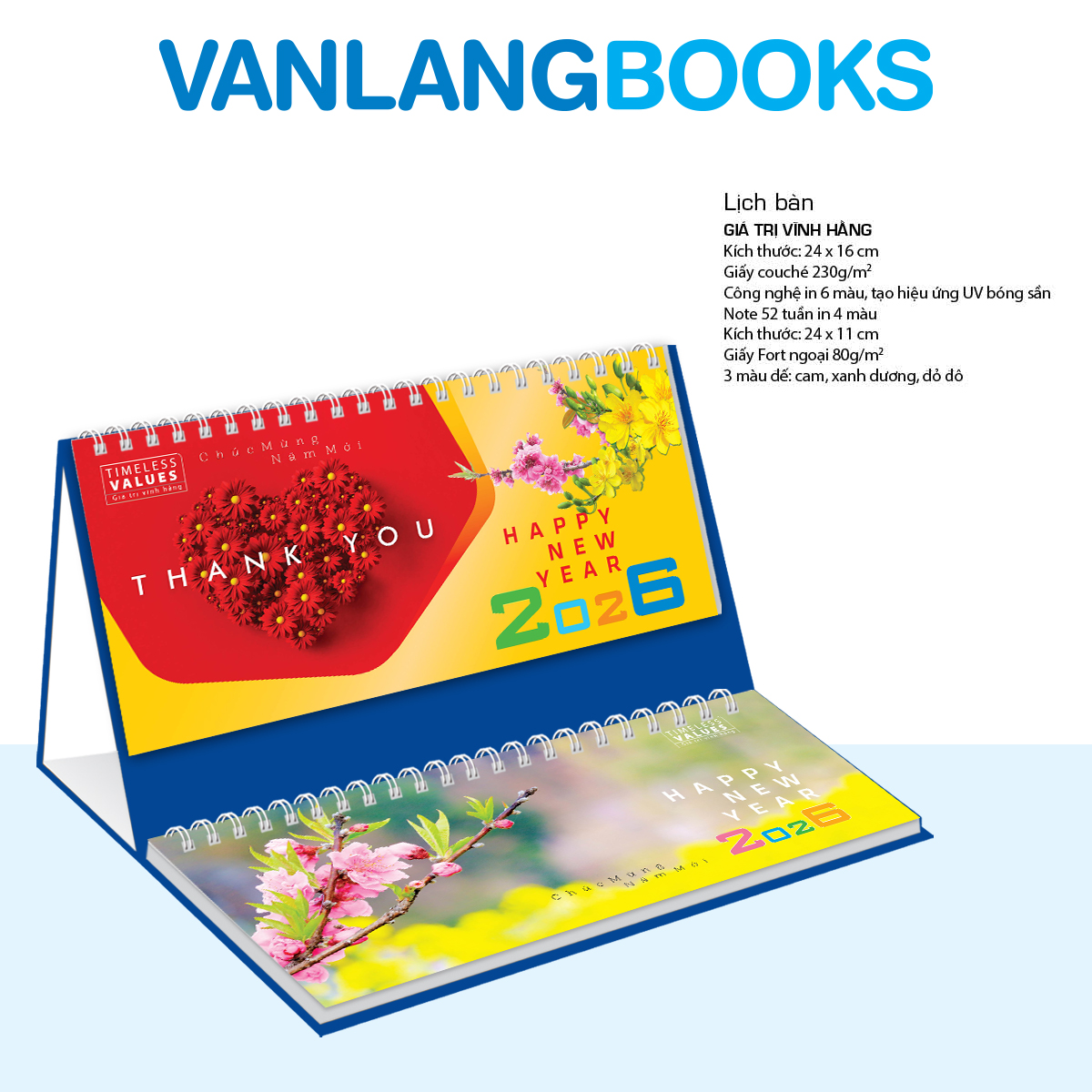 Lịch Bàn 2026 Vanlangbooks - Giá Trị Vĩnh Hằng (VLLB12) Kèm Note 52 Tuần Tiện Lợi - Màu Xanh