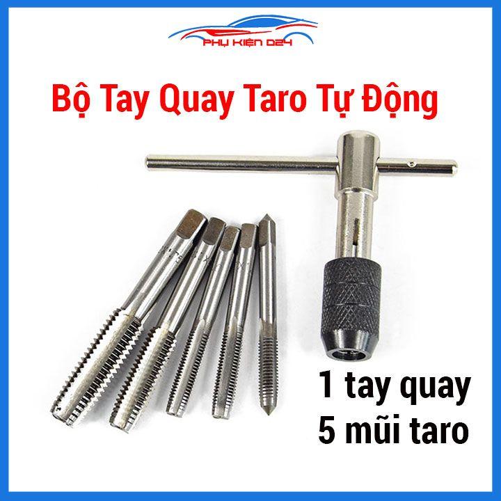 Tay quay taro tự động dài 100mm M6-M12 kèm 5 mũi taro tạo ren