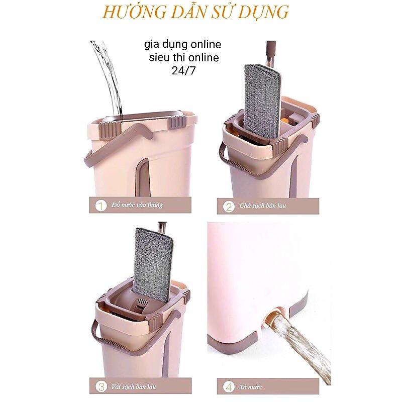 Bộ Cây Lau Nhà Chổi Lau Nhà Tự Vắt 360 Độ Chính Hãng Cao Cấp Tặng Kèm 2 Bông Lau