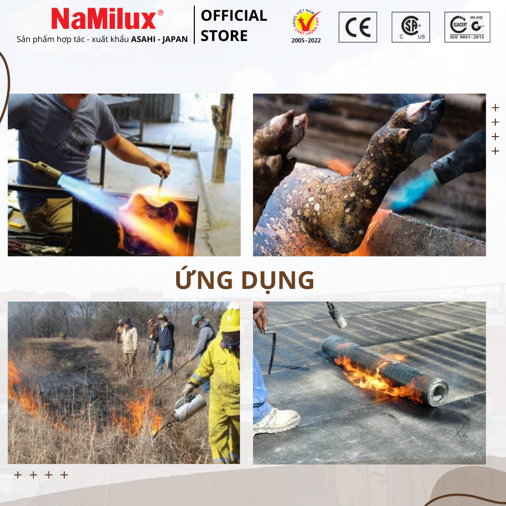 Bộ Đèn Khò Gas Công Nghiệp NaMilux I Ngắt Gas Tự Động I Đường Kinh Ống Lửa 60mm I Hàng Chính Hãng