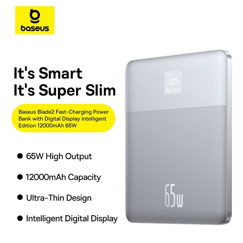Pin Sạc Dự Phòng Baseus Blade2 Fast-Charging Power Bank with Digital Display Intelligent Edition 12000mAh 65W - Hàng chính hãng