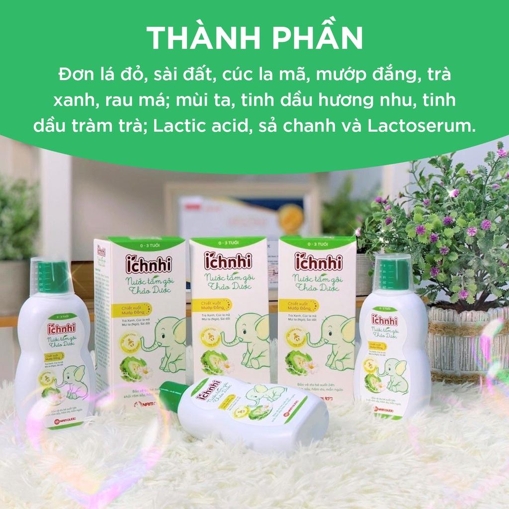 Nước tắm gội thảo dược Ích Nhi lọ 230ml (0-3 tuổi) bảo vệ bé suốt 24h ngừa rôm sảy, hăm da, mẩn ngứa