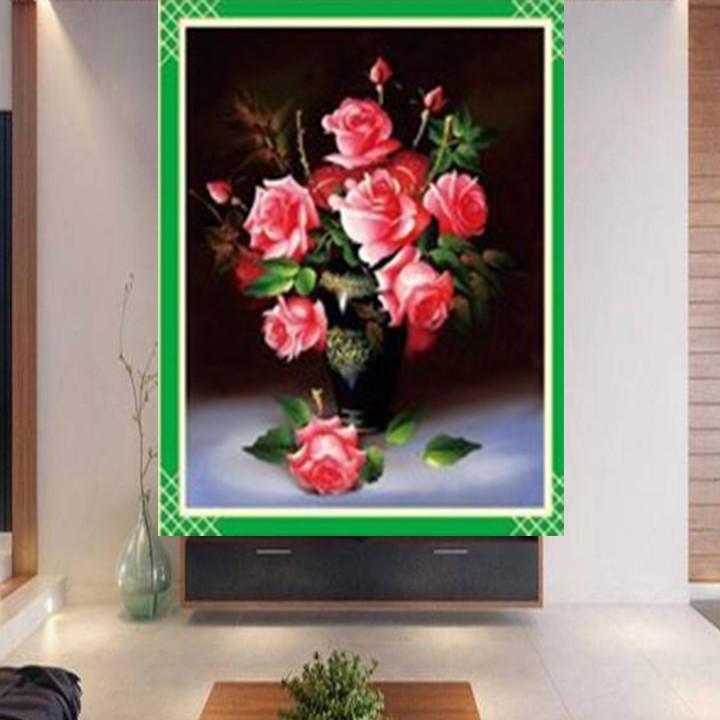 Tranh thêu bình hoa hồng 31316 - kích thước: 60 * 70cm.