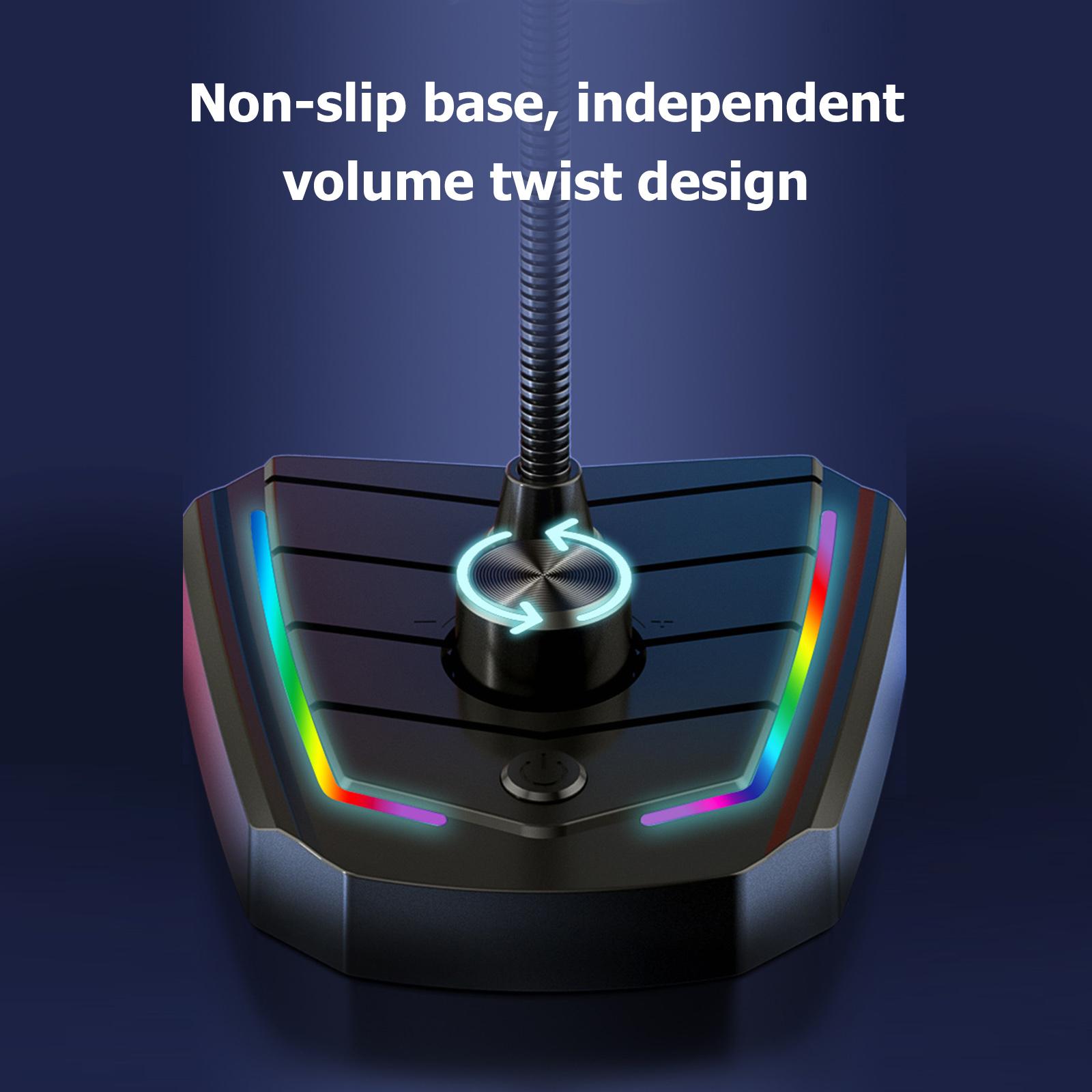 USB Desk Microphone Plug & Play 360 Degree Omnidirectional Microphone with Built-in LED Light Desktop Condenser Mic