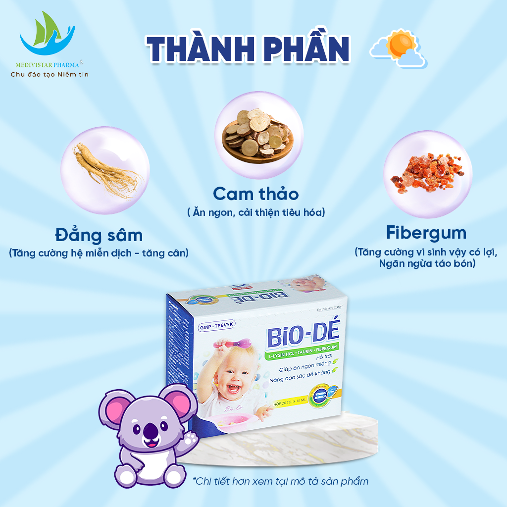 Siro Ăn Ngon, Tăng Sức Đề Kháng Cho Bé BIODÉ Hỗ Trợ Cải Thiện Biếng Ăn, Giúp Trẻ Tăng Cân, Tiêu Hóa Khỏe Hộp 20 Túi x 10ml