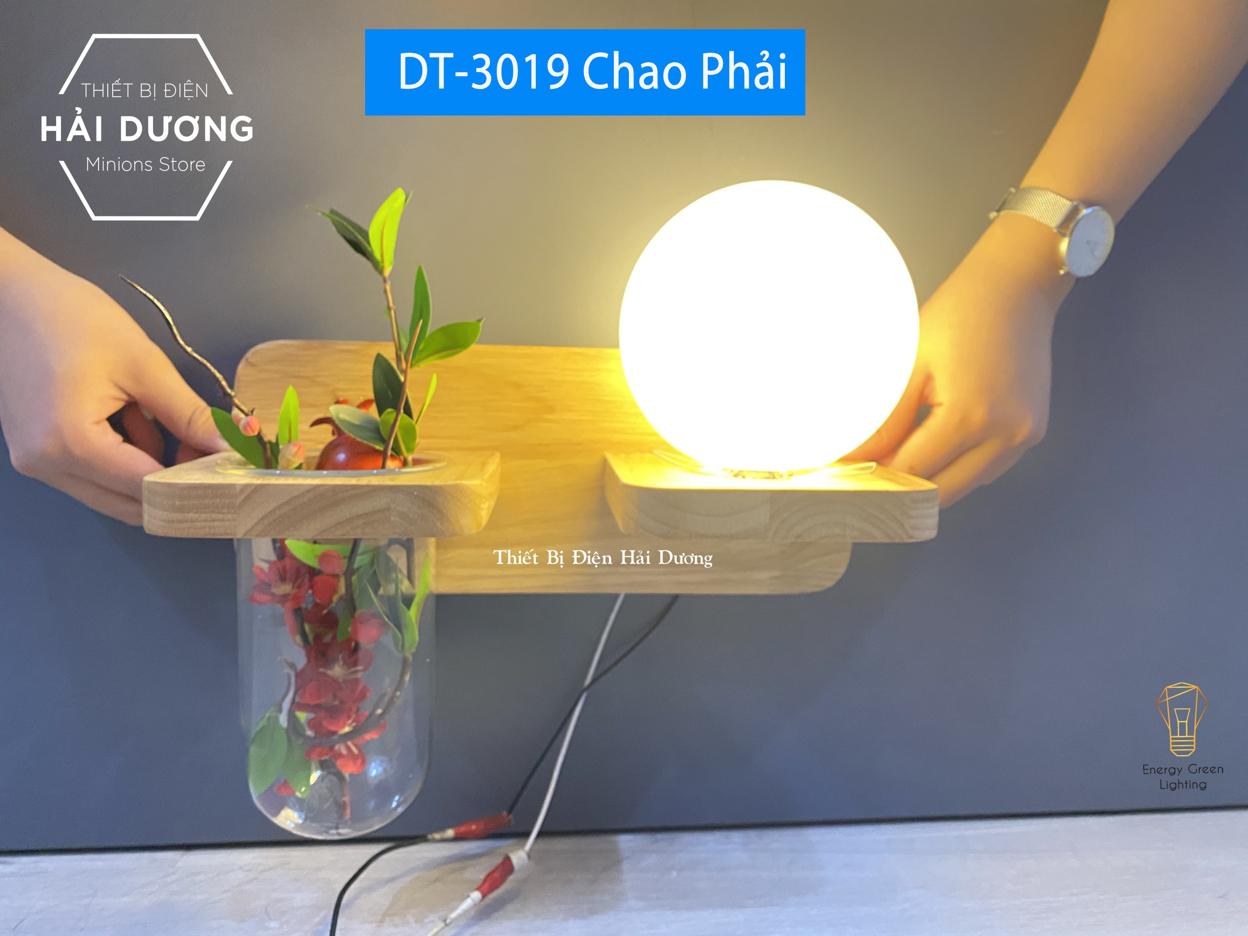 Đèn Tường Kệ Gỗ Chao Thủy Tinh Hiện Đại DT-3019 - Trang Trí Căn Phòng - Đã Bao Gồm Bóng LED 3W - Có Video
