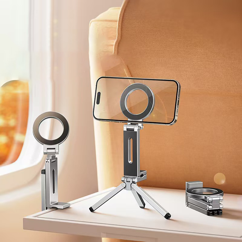 Giá đỡ kệ đỡ điện thoại từ tính gập xoay 360 độ để bàn, kẹp thành bàn, ô tô, máy bay livestream, selfile tự sướng - Hàng chính hãng
