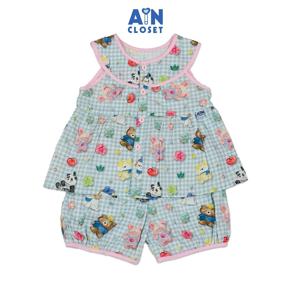 Bộ quần áo Ngắn bé gái hoạ tiết Caro Gấu Xanh Cotton - AICDBGHKV0UR - AIN Closet