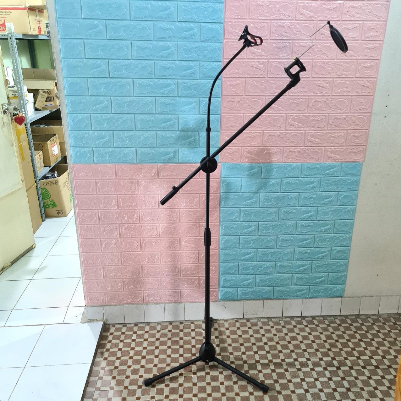 Chân Đế Micro Đứng Có Kẹp Điện Thoại Tăng Giảm Chiều Cao Boom Mic Stand