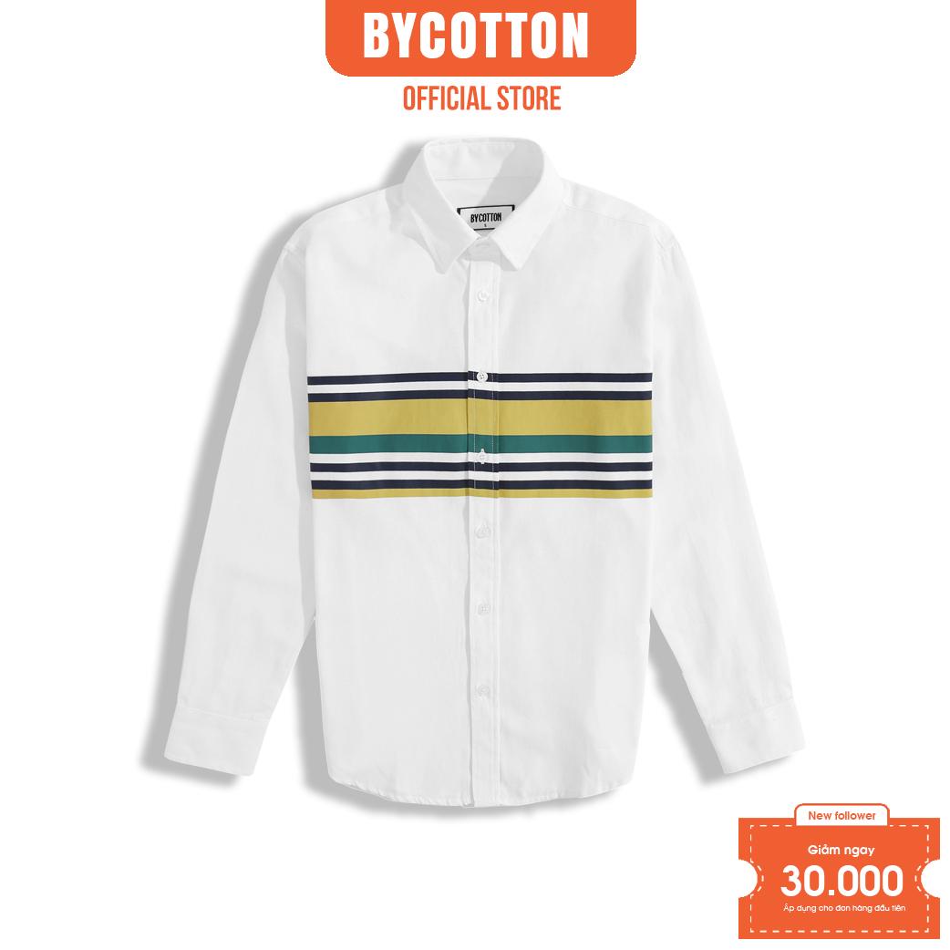 Áo Sơ Mi Nam Dài Tay Phối Sọc BY COTTON Yellow Green Stripes Oxford Shirt