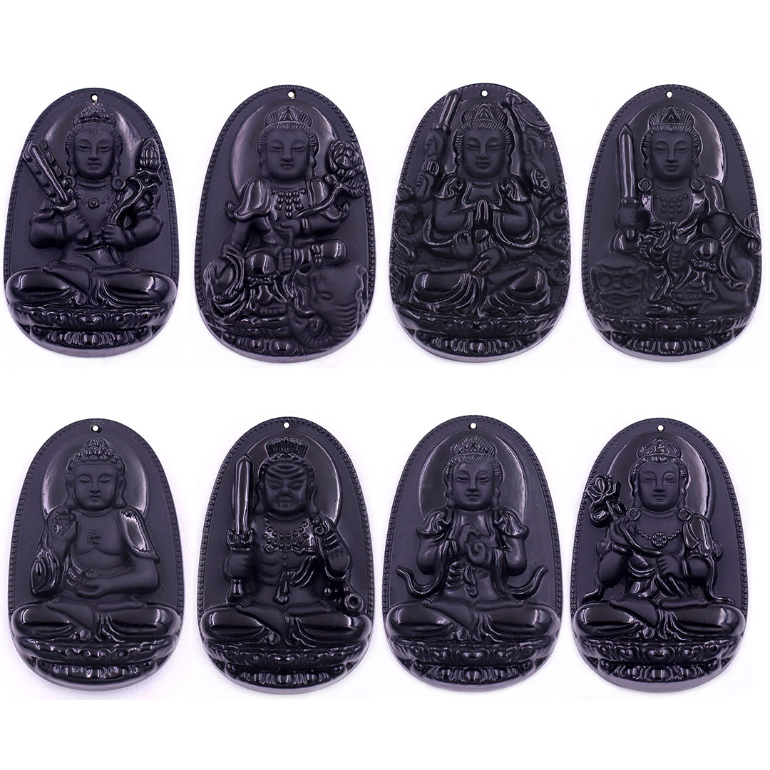 Hình ảnh Mặt Phật Văn thù đá thạch anh đen 5 cm kèm vòng cổ dây dù đen - mặt dây chuyền size lớn - size L, Mặt Phật bản mệnh